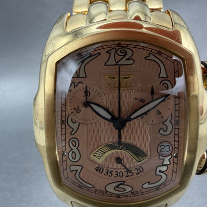 Invicta Lupah Chrono Watch Men 40mm Rose Dial Gold Tone Oval Date 2224 New Batt1
