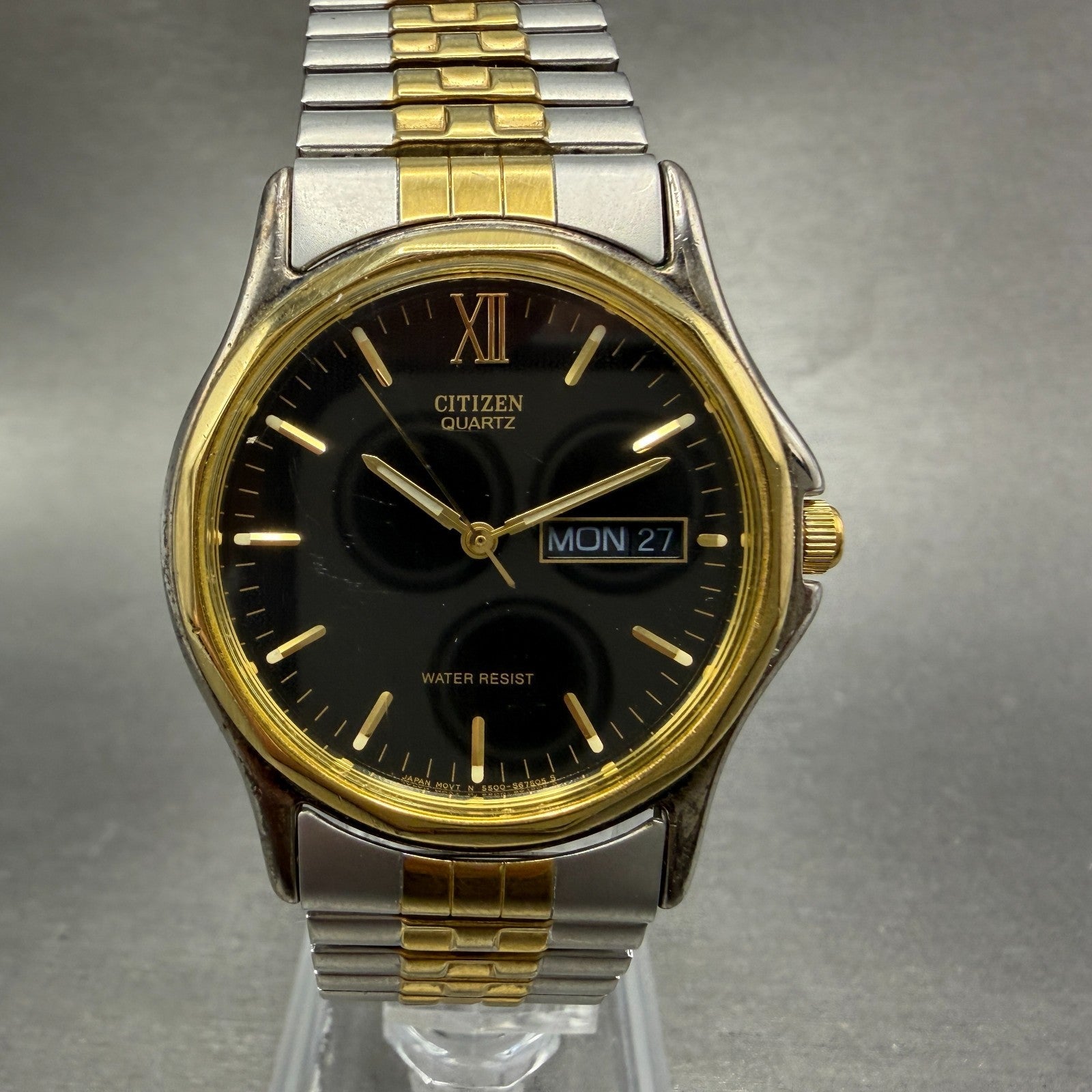 Citizen Watch Men Black Dial Two Tone Daydate 5500-S24361 New Battery2