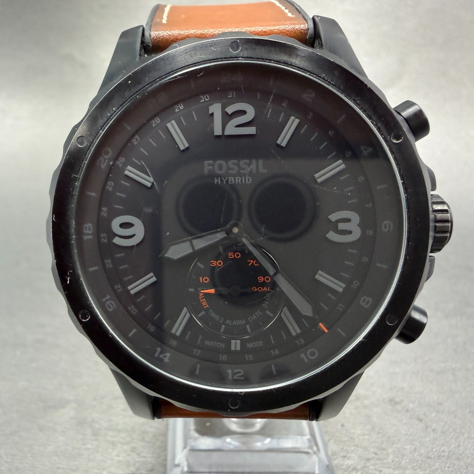 Fossil Q Hybrid Smartwatch Nate Watch Men 50mm Black Dial Black FTW1114 New bat0