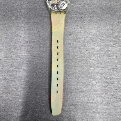Swatch Kid's Patchwork Watch Women 25mm Silver Dial Clear Case LN141 New Battery10