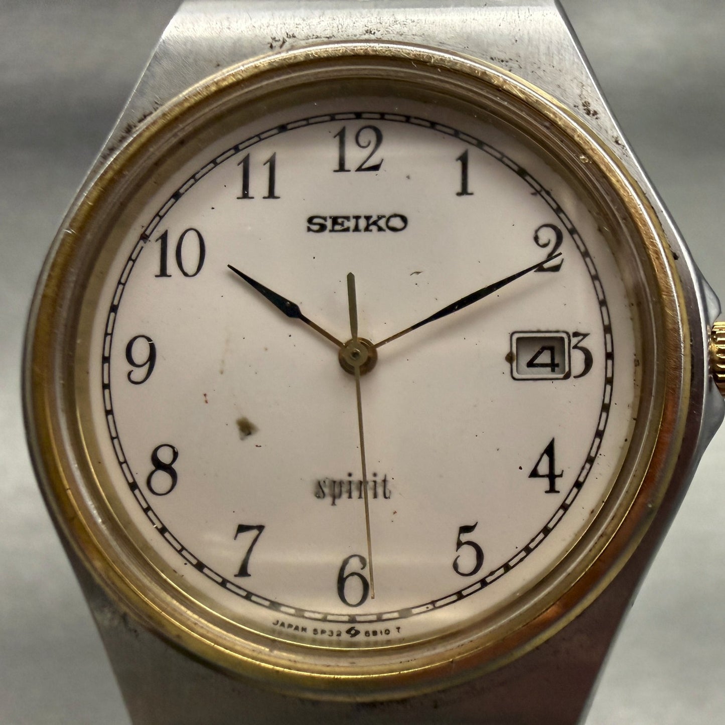 Seiko Spirit Watch Men 34mm White Dial Two Tone Date Round 5P32-6B30 New Battery1