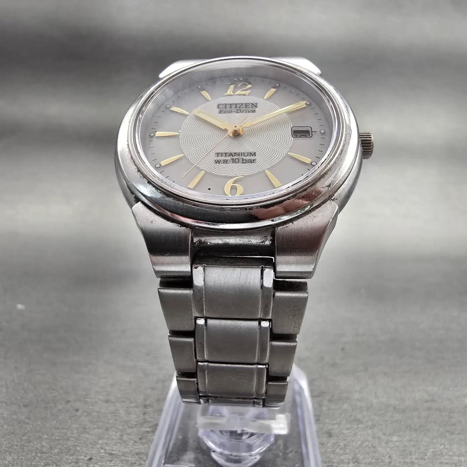 Citizen Eco-Drive Watch Men 36mm White Dial Titanium Date E111-S036461 Works5