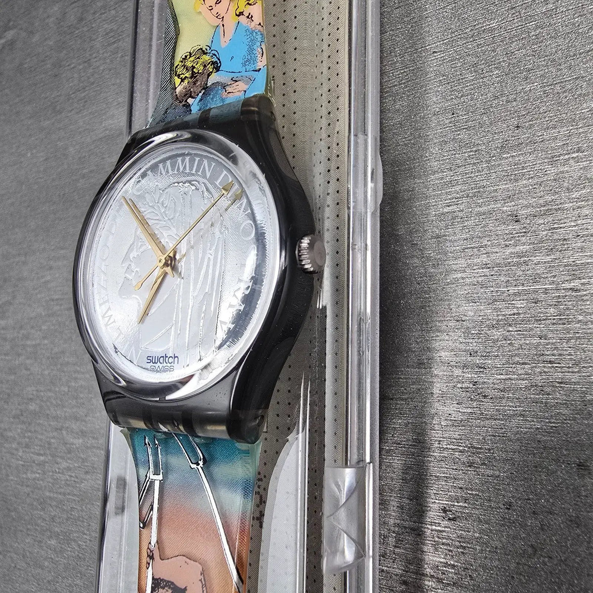 Swatch Le Poème Watch Men 34mm Silver Dial Black Case GM123 New Battery NOS4