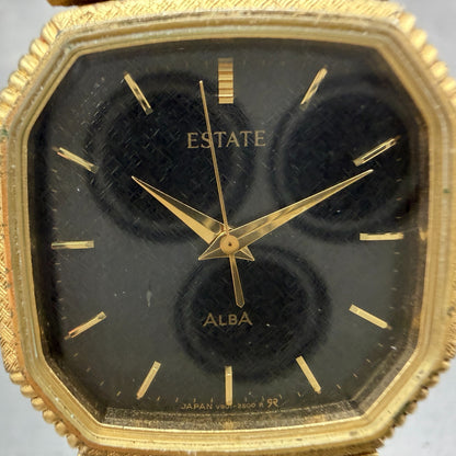 Seiko Alba Estate Watch Men 28mm Black Dial Gold Tone V801-5350 New Battery VTG1