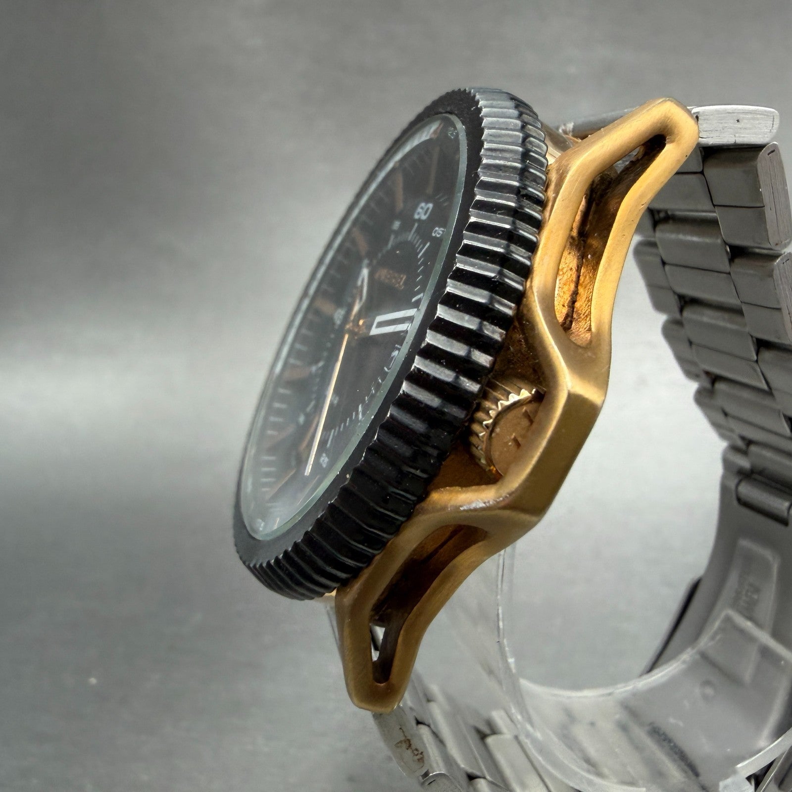 Diesel Rollcage Watch Men 46mm Black Dial Rose Gold Tone Date DZ-1754 New Batter3