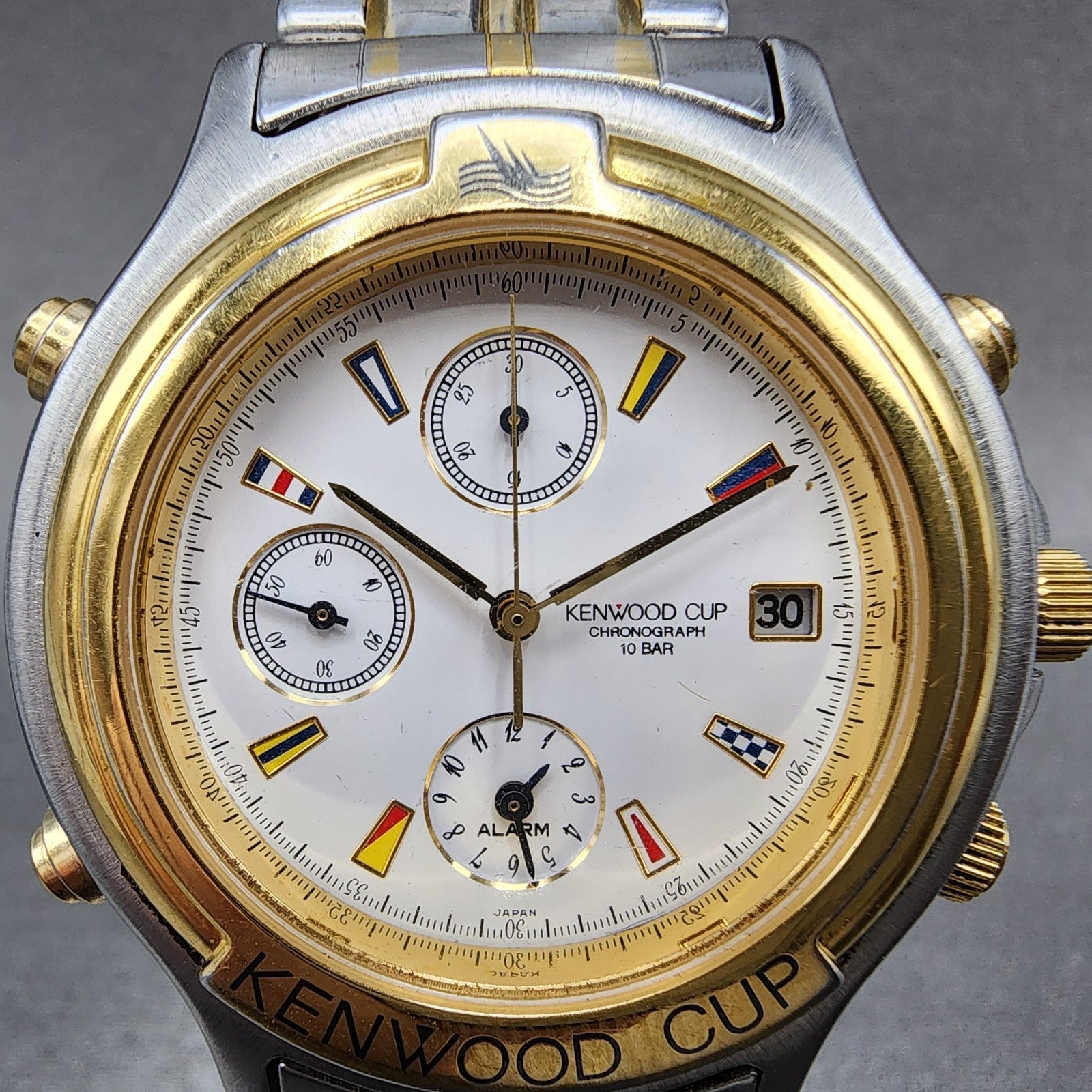 Orient Kenwood Cup Chronograph Watch Men 40mm White Dial Two Tone Date New Batt1