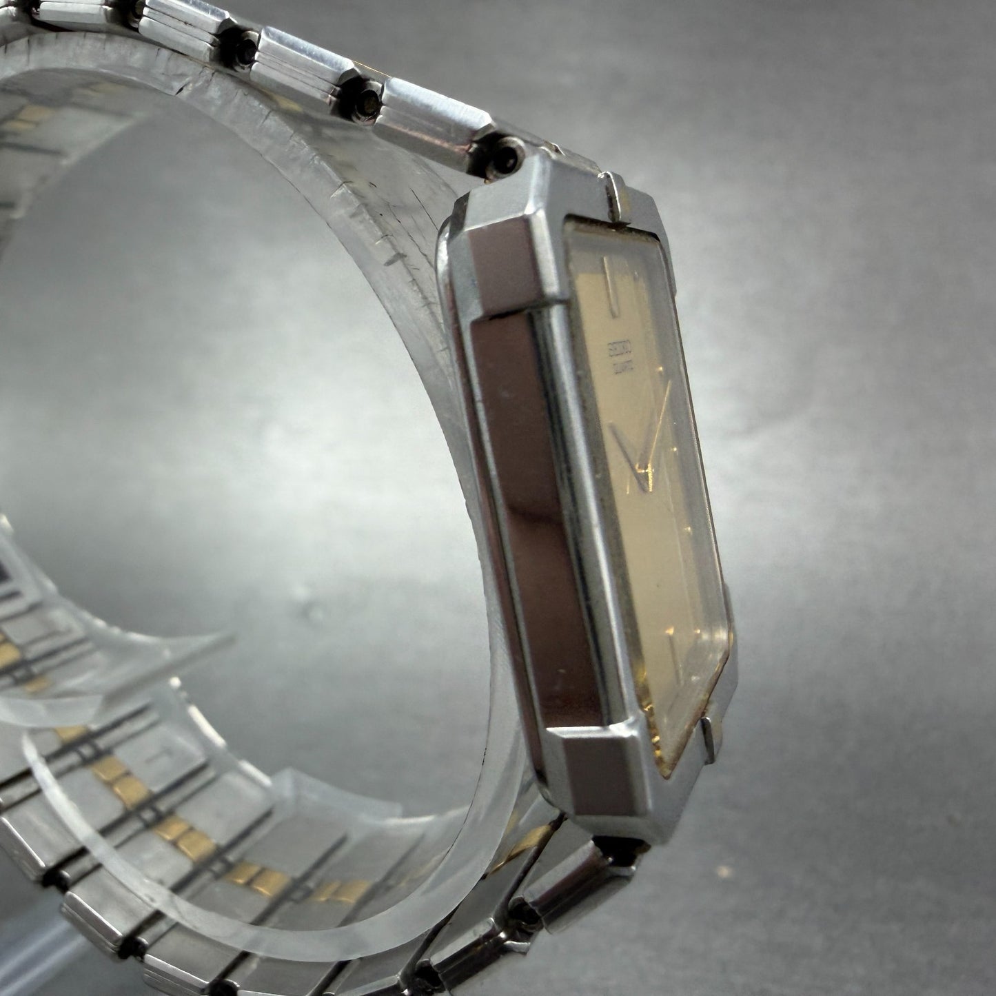 Seiko Tank Watch Men 24mm Champagne Dial Two Tone 5P30-5130 Rectangle PARTS4