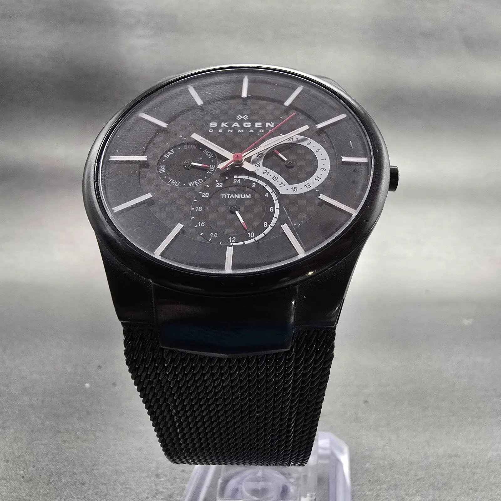 Skagen Titanium Watch Men 40mm Black Dial Black Tone Daydate 809XLTBB New Batt5