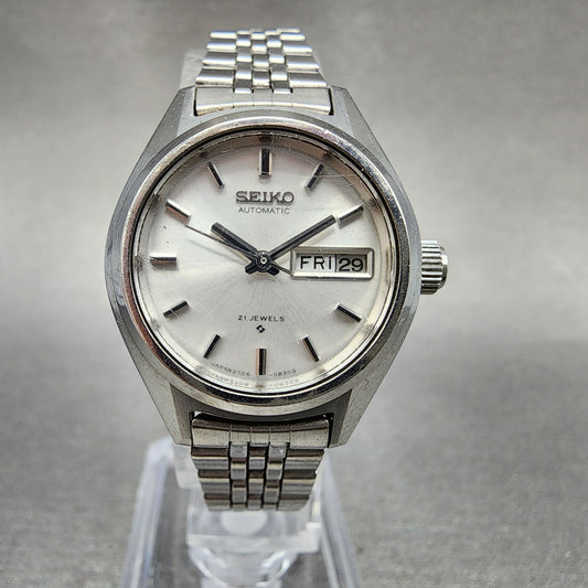 Seiko Automatic Watch Women 24mm Silver Dial Silver Tone Daydate 2706-0290 Runs