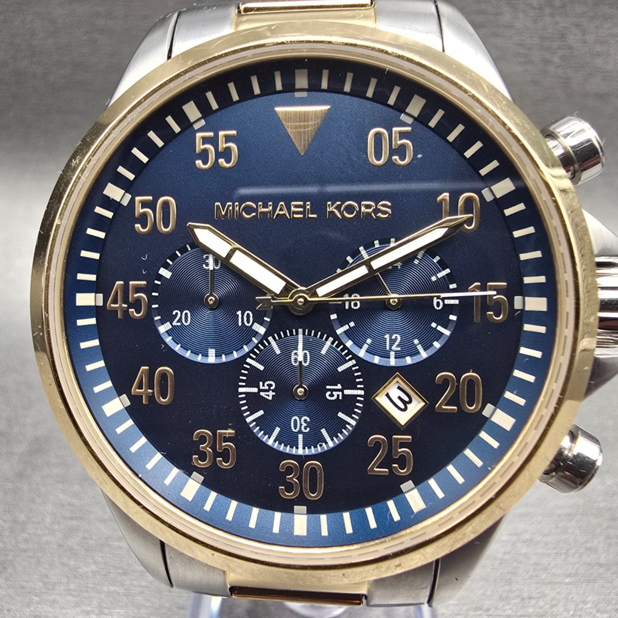 Michael Kors Tompkins Watch Women 45mm Blue Dial Chrono Date MK8862 New Battery1