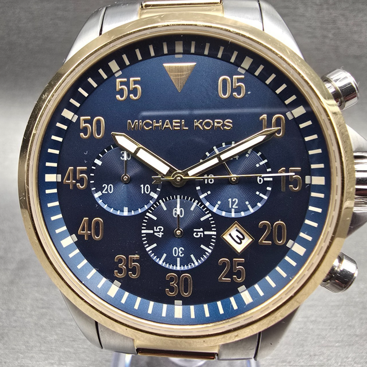 Michael Kors Tompkins Watch Women 45mm Blue Dial Chrono Date MK8862 New Battery1