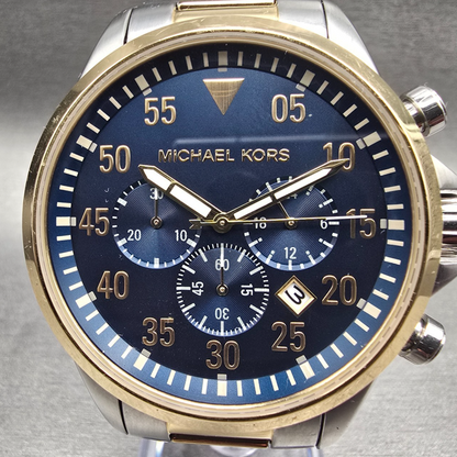 Michael Kors Tompkins Watch Women 45mm Blue Dial Chrono Date MK8862 New Battery1