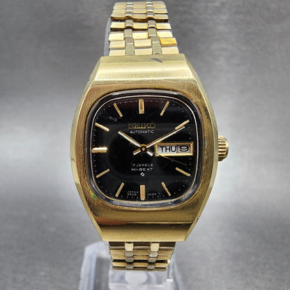 Seiko Automatic Watch Women 25mm Black Dial Gold Tone Daydate Rectangle Runs0