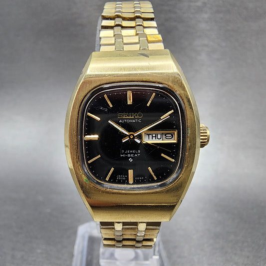 Seiko Automatic Watch Women 25mm Black Dial Gold Tone Daydate Rectangle Runs0
