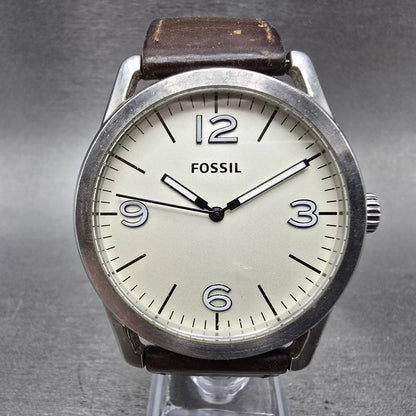 Fossil Watch Men 42mm White Dial Silver Tone Round BQ2303 New Battery0