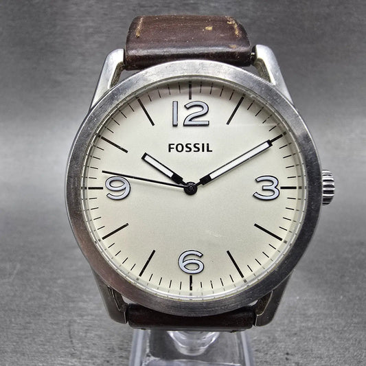 Fossil Watch Men 42mm White Dial Silver Tone Round BQ2303 New Battery0