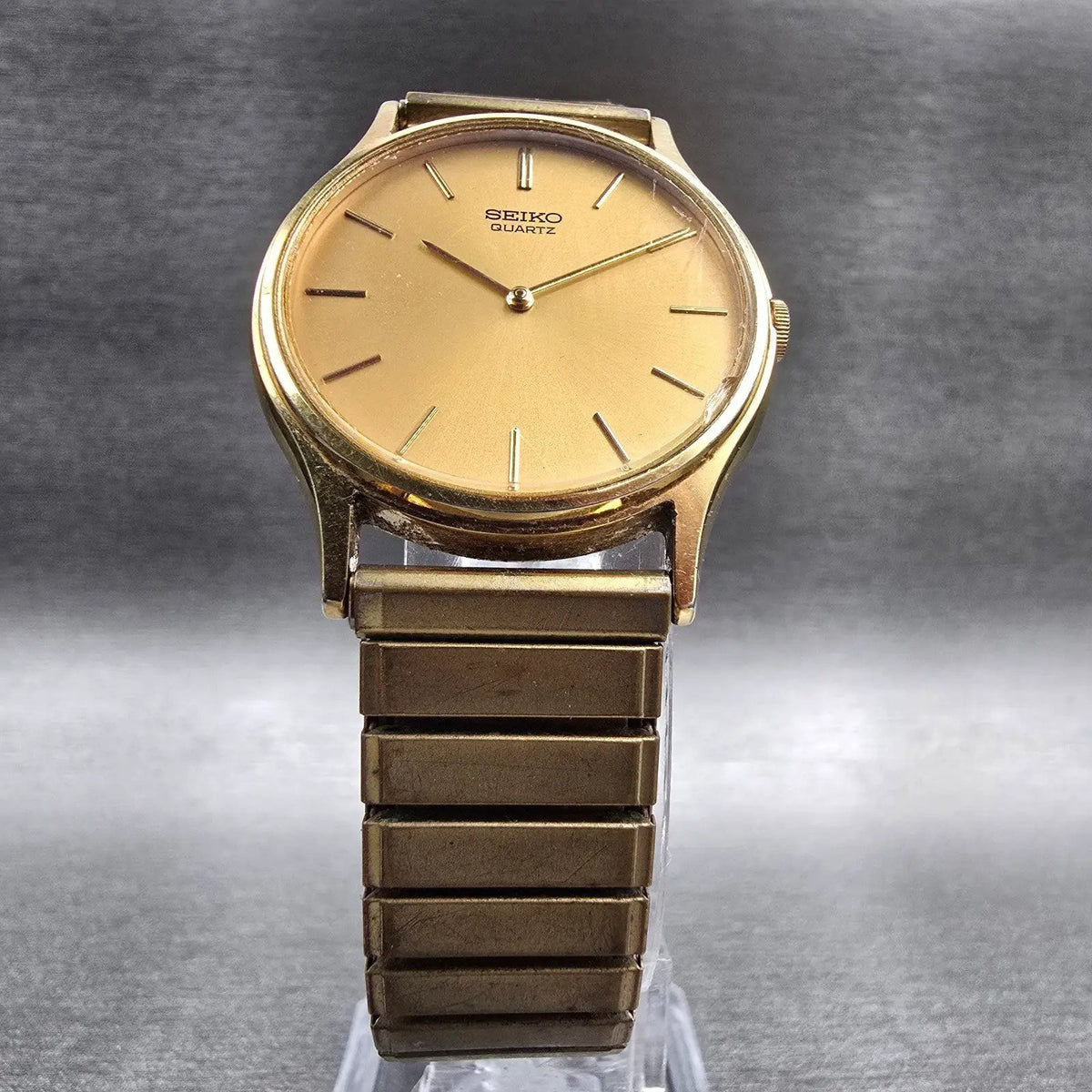 Seiko Watch Men 30mm Gold Dial Gold Tone Round 5420-0140 New Battery Vintage5