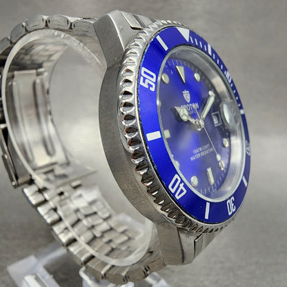 Croton Dive Watch Men 38mm Blue Dial Silver Tone Date Round New Battery3