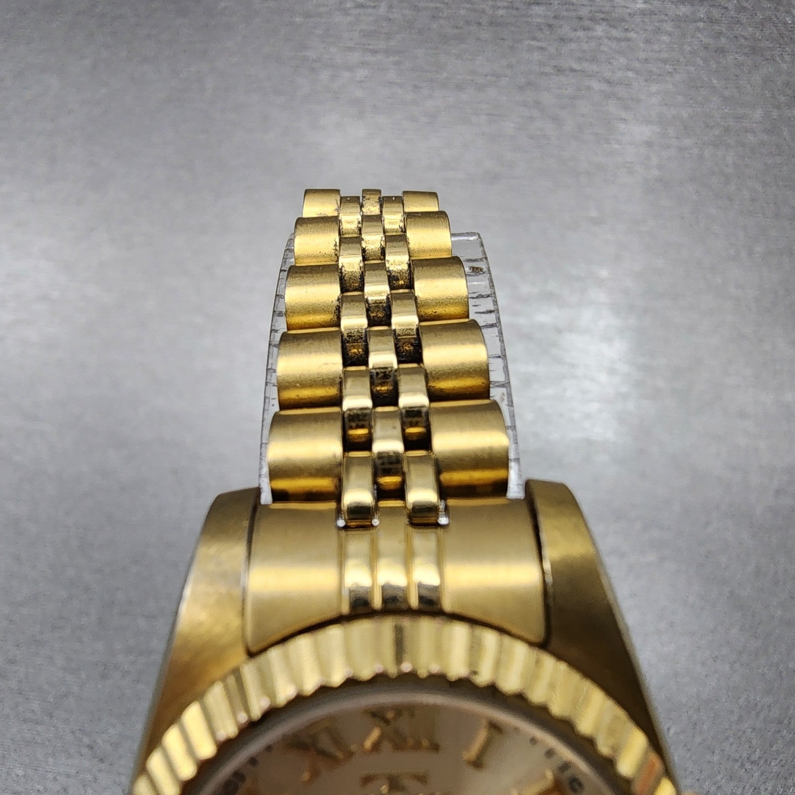 Technos Datejust Watch Women 27mm Champange Dial Gold Tone Date Round New Batt4