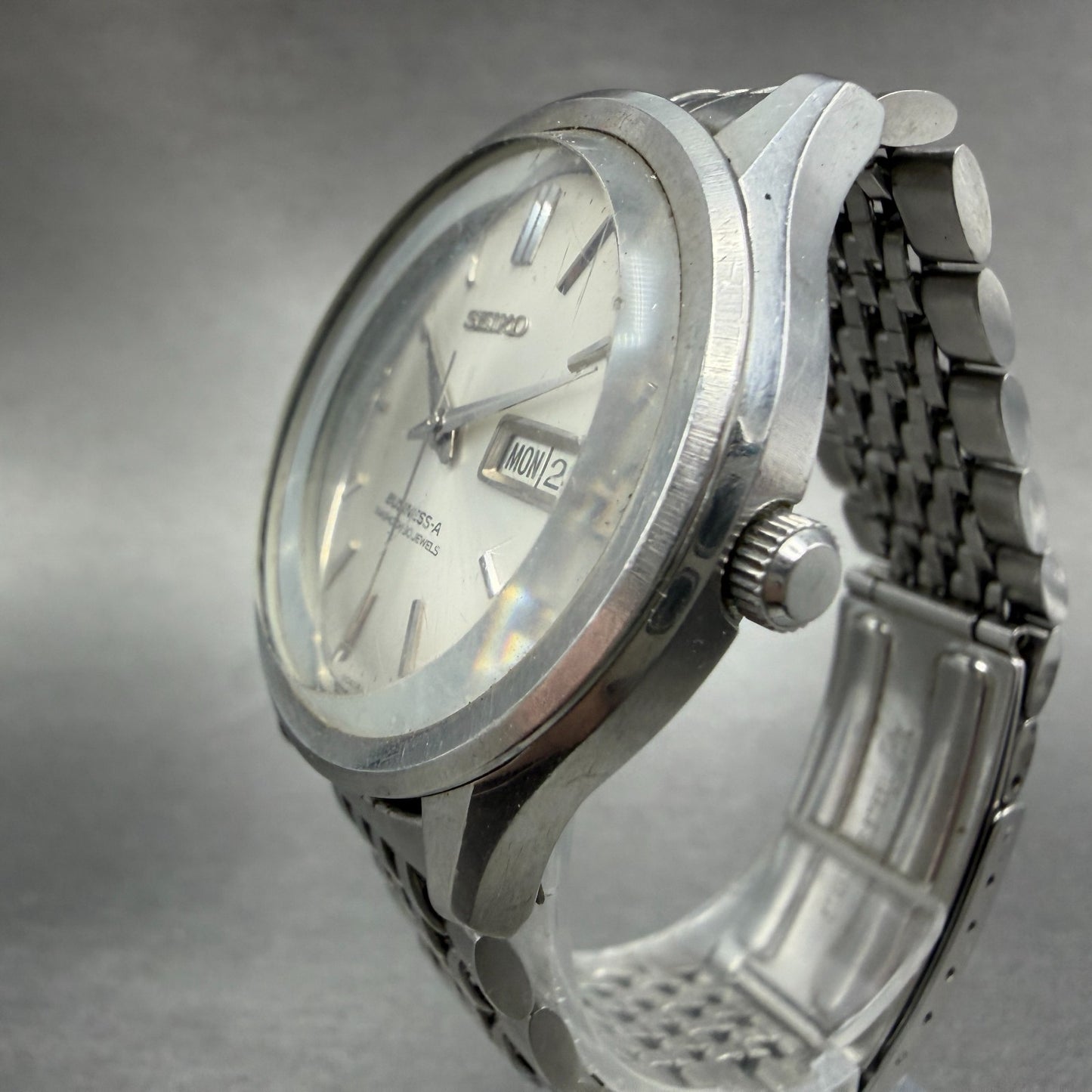 Seiko Business A Watch Men 38mm White Dial Silver Tone Daydate Automatic Runs 22