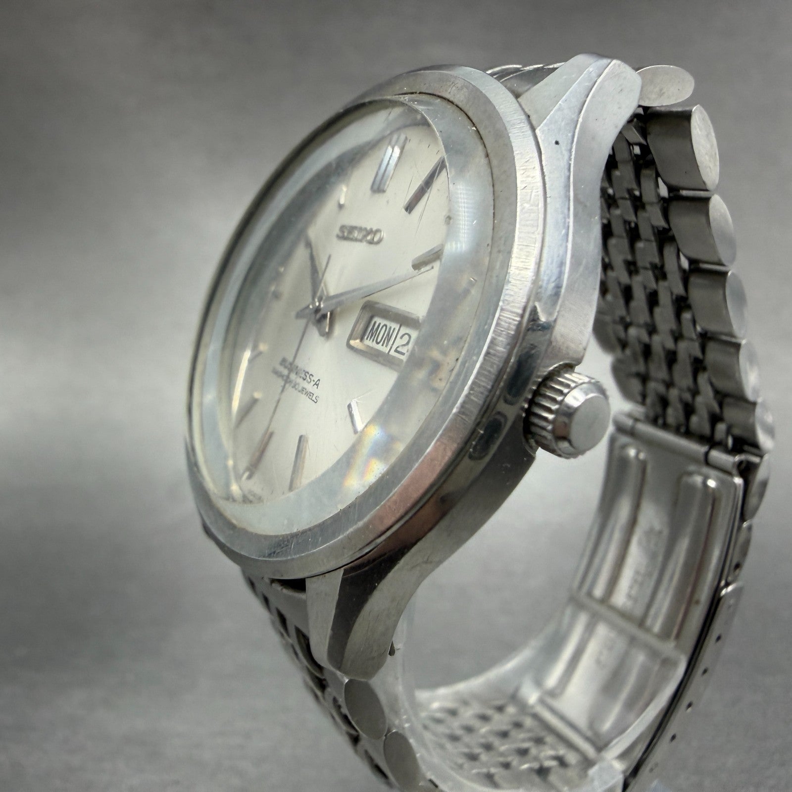Seiko Business A Watch Men 38mm White Dial Silver Tone Daydate Automatic Runs 22