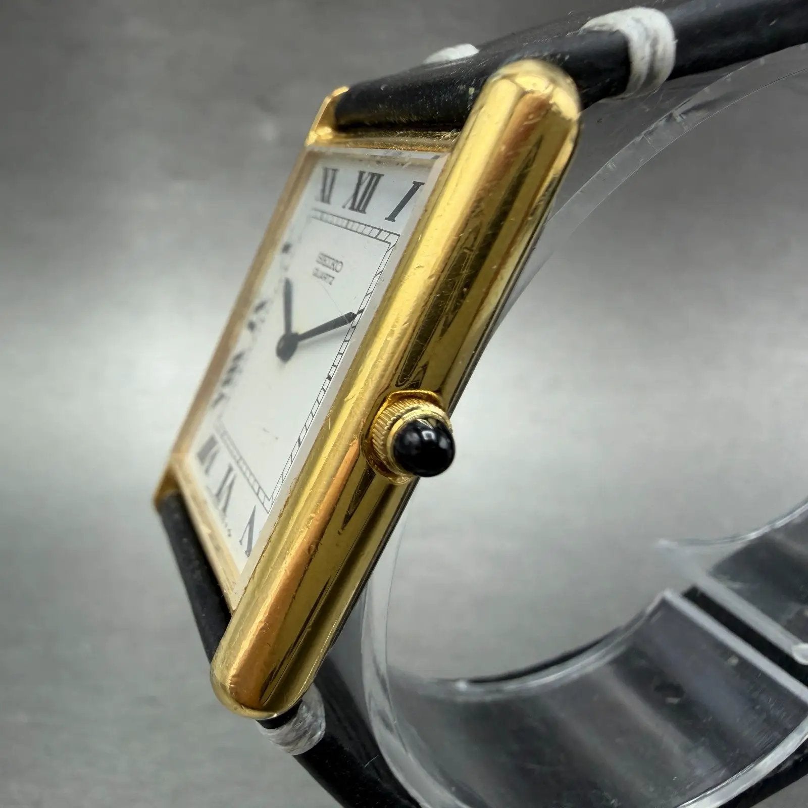 Seiko Tank Watch Men 26mm White Dial Gold Tone Rectangle 2620-5049 New Battery2