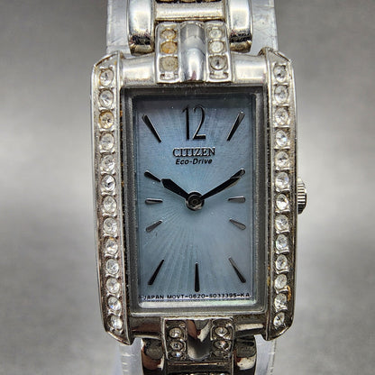 Citizen EcoDrive Tank Watch Women 15mm MOP Dial Steel Crystal Bezel Runs1