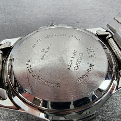 Casio MTD1046 Watch Men 38mm Silver Dial Steel Daydate Round READ!!!!! New Batt9