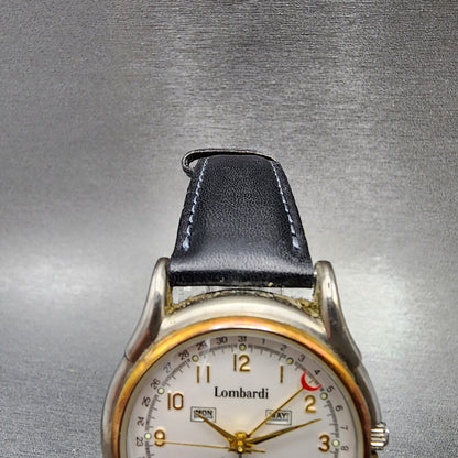Lombardi Triple Calendar Moonphase Watch Men 35mm White Dial Two Tone New Batt