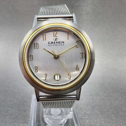 Skagen Grenen Watch Women 28mm Silver Dial Steel Date Mesh Band New Battery