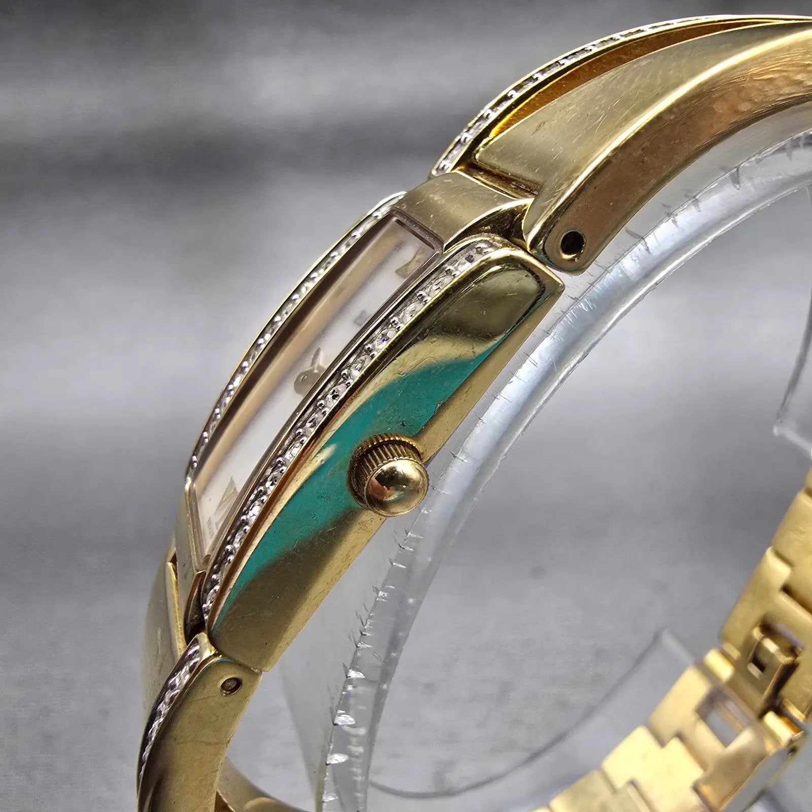 Bulova Watch Women 14mm MOP Dial Gold Tone Gemmed Rectangle 98V28 New Battery2