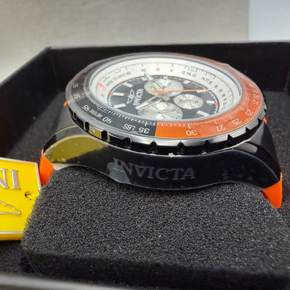 Invicta Aviator GMT Watch Men 50mm Black Dial Black Orange Daydate Round 370313