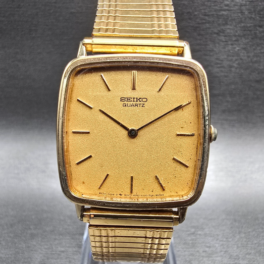 Seiko Watch Men 29mm Gold Dial Gold Tone Rectangle 8620-5079 New Battery0