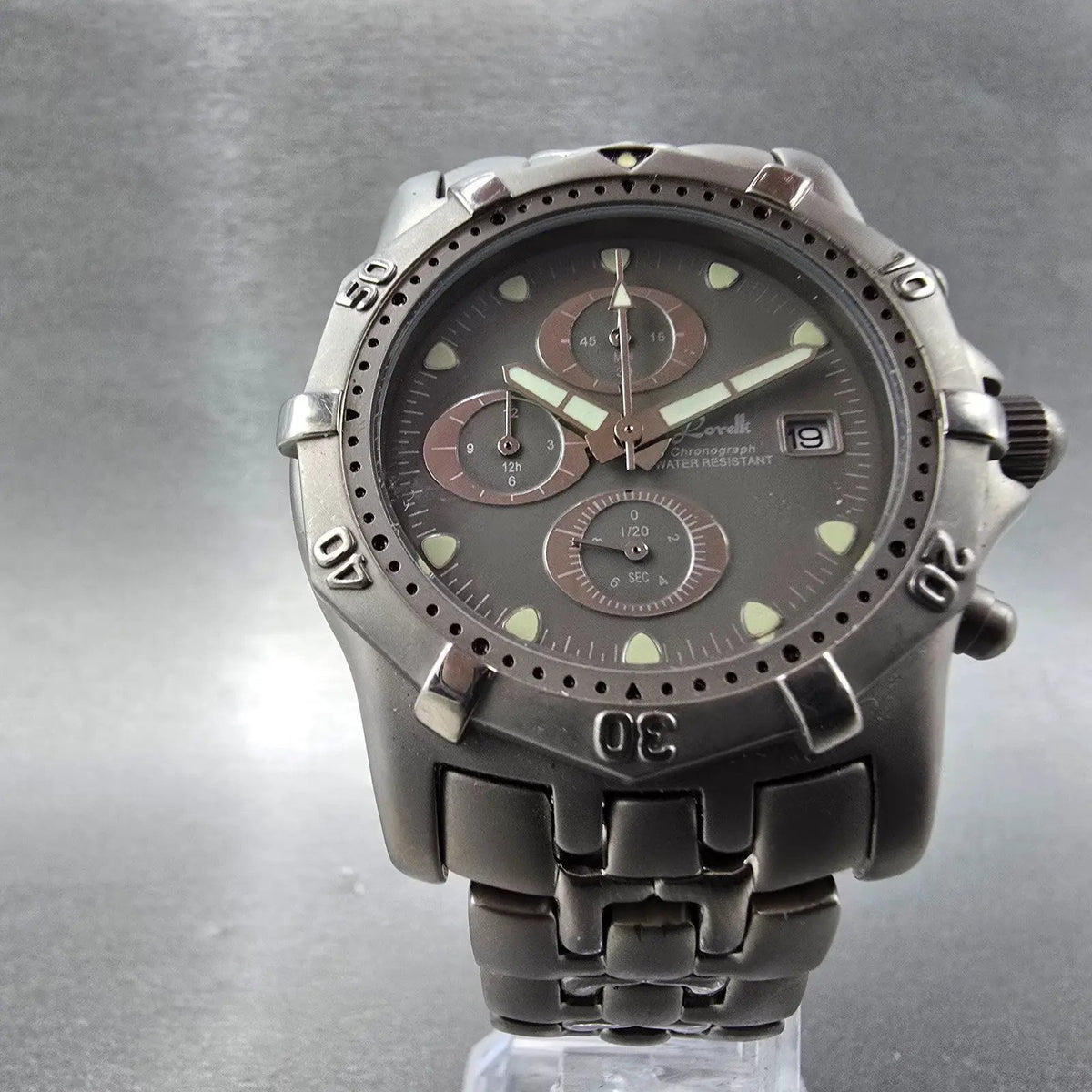Lorelli Chronograph Watch Men 40mm Gray Dial titanium Date Round New Battery L5