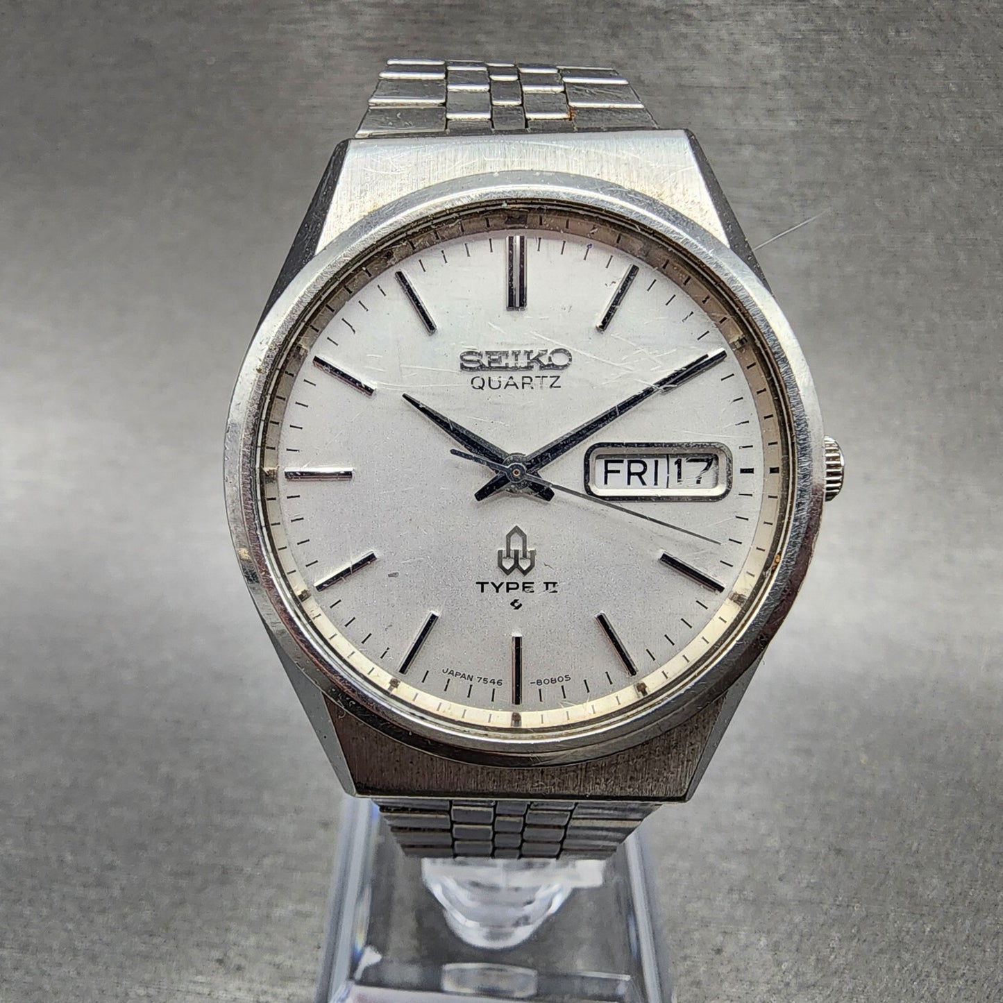Seiko Type 2 Watch Men 35mm Silver Dial Steel Daydate Round 75468070 PARTS0