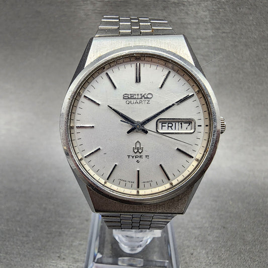 Seiko Type 2 Watch Men 35mm Silver Dial Steel Daydate Round 75468070 PARTS0
