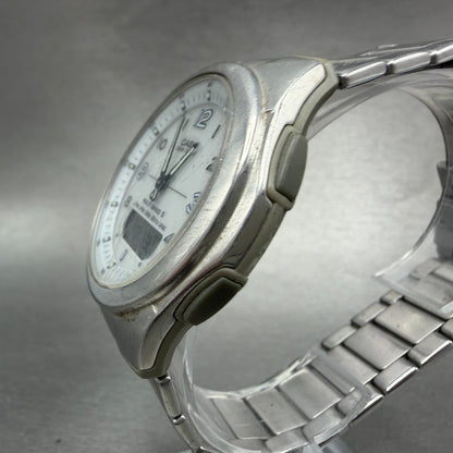 Casio Wave Ceptor Solar Watch Men 41mm White Dial Analog Digital Steel Runs ABC2