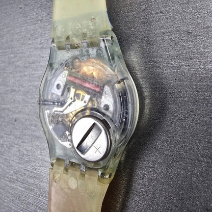 Swatch Kid's Patchwork Watch Women 25mm Silver Dial Clear Case LN141 New Battery11