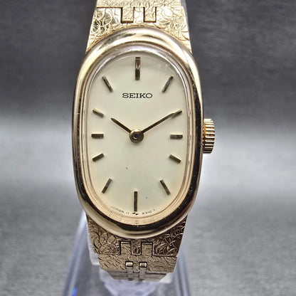 Seiko Watch Women 16mm Cream Dial Gold Tone Oval 11-8309 Manual Wind Vintage1