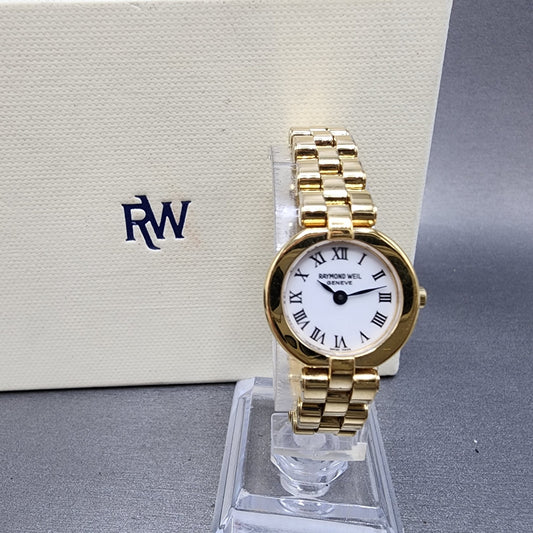 Raymond Weil Watch Women 21mm White Dial Gold Plated 5817 New Battery W/Box0