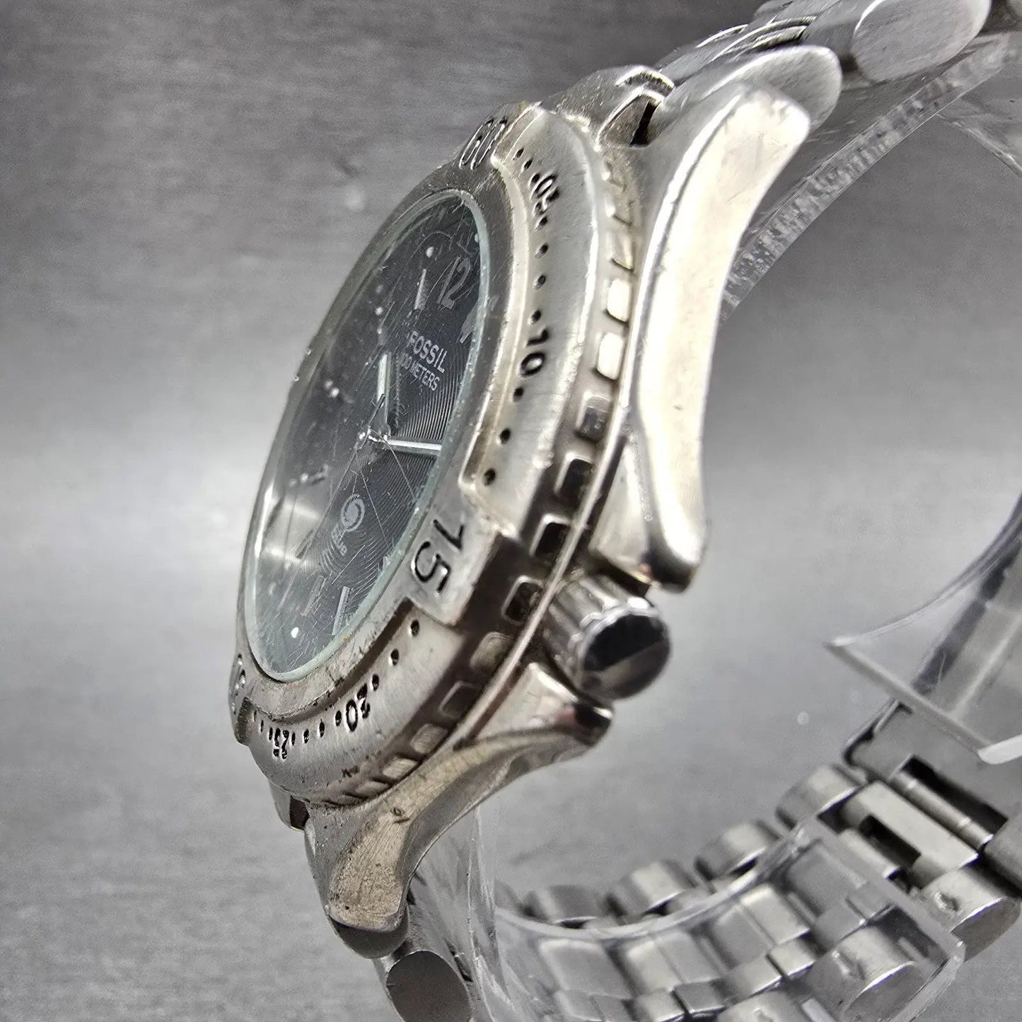 Fossil Blue Dive Watch Men 38mm Black Dial Silver Tone Date AM-3198 New Battery3