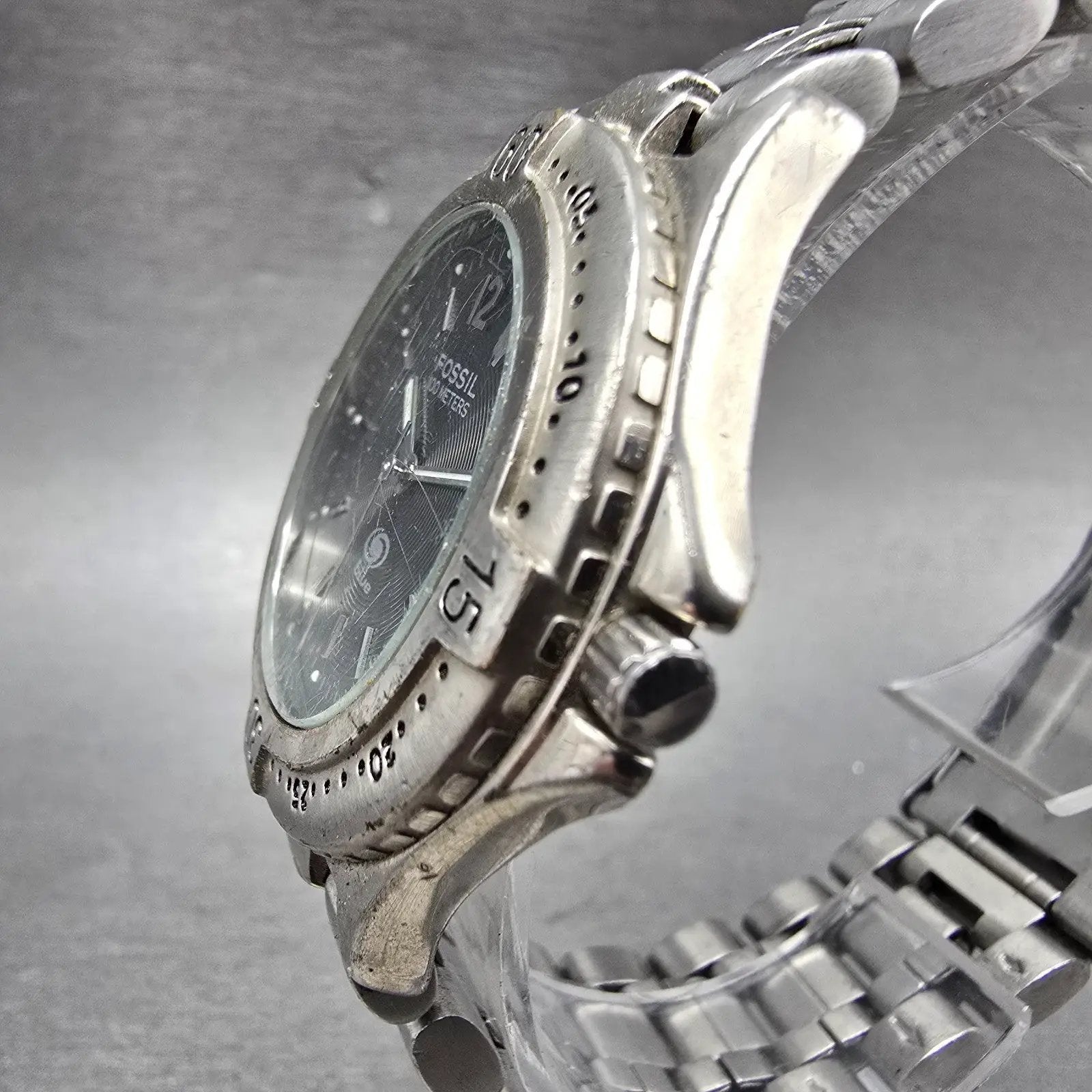 Fossil Blue Dive Watch Men 38mm Black Dial Silver Tone Date AM-3198 New Battery3