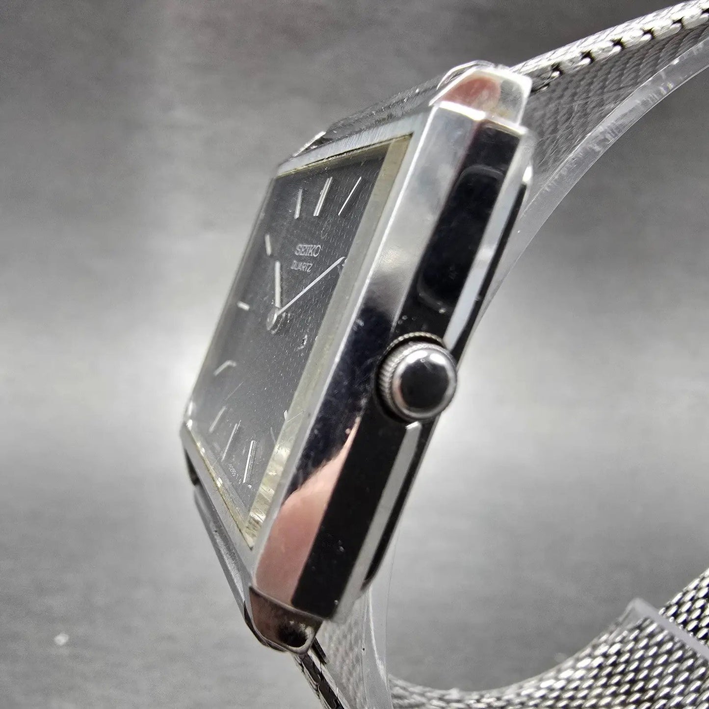 Seiko Watch Men 28mm Black Dial Silver Tone Rectangle 4110-5249 PARTS Vintage3