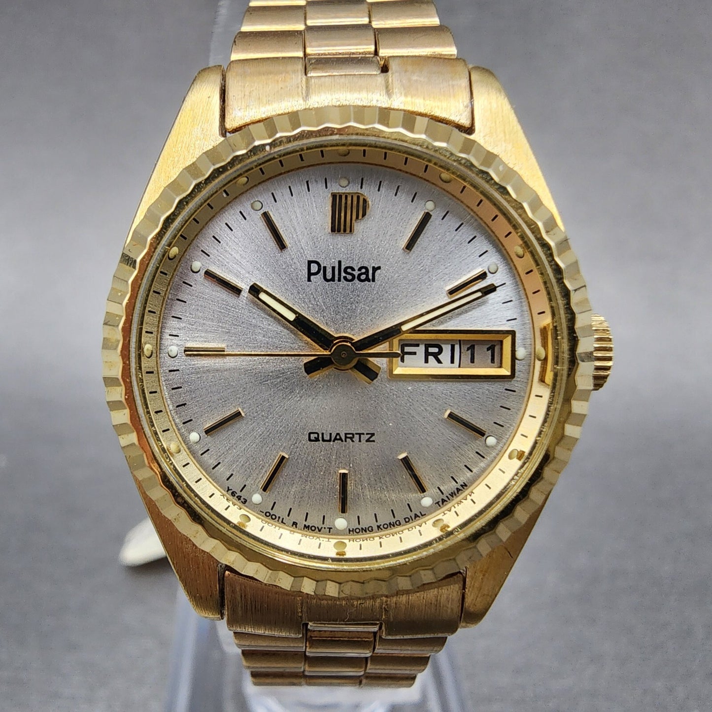 Pulsar President Watch Women 24mm Gold Dial Gold Tone Daydate Round New Batt NOS3