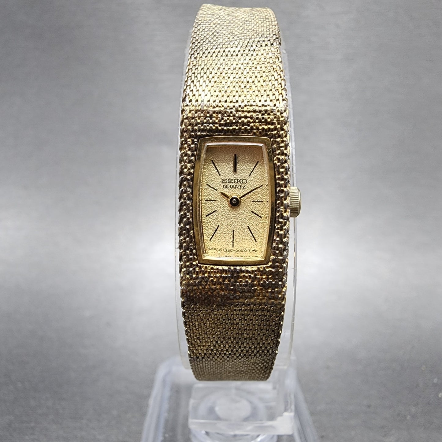 Seiko Tank Watch Women 12mm Champagne Dial Gold Tone 13205039 New Battery0