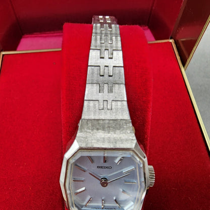 Seiko Watch Women 19mm Blue Dial Silver Tone Rectangle Manual Wind Runs NOS4
