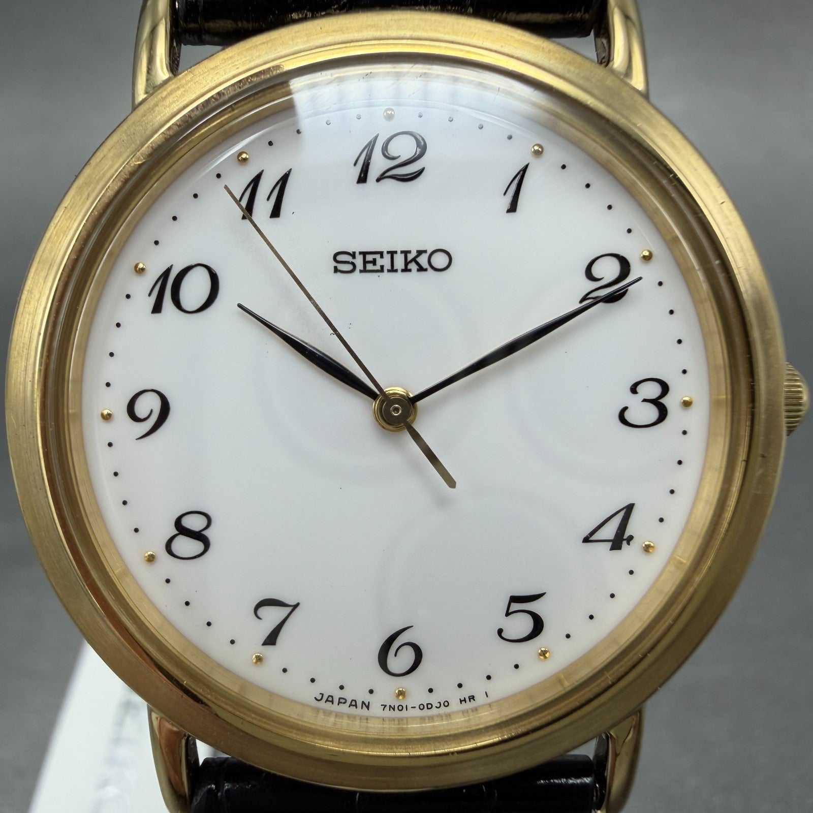 Seiko Watch Men 33mm White Dial Gold Tone Round 7N01-0BH0 New Battery W/Tags1