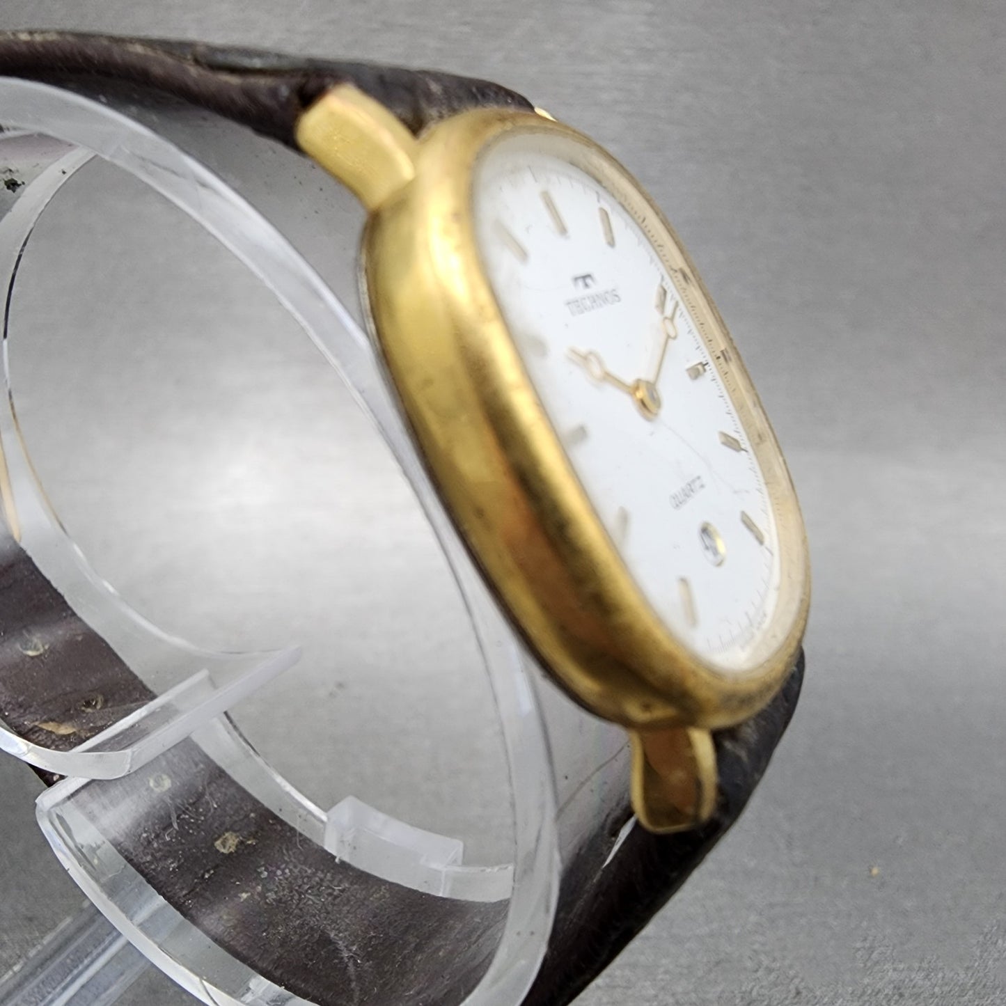 Technos Watch Women 23mm White Dial Gold Tone Date Oval 51178 New Battery3