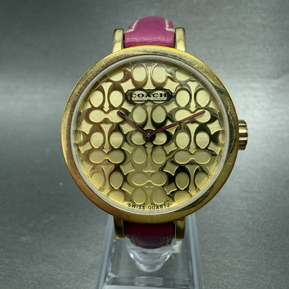 Coach Watch Women 33mm Gold Dial Gold Tone Round Pink Band New Battery0