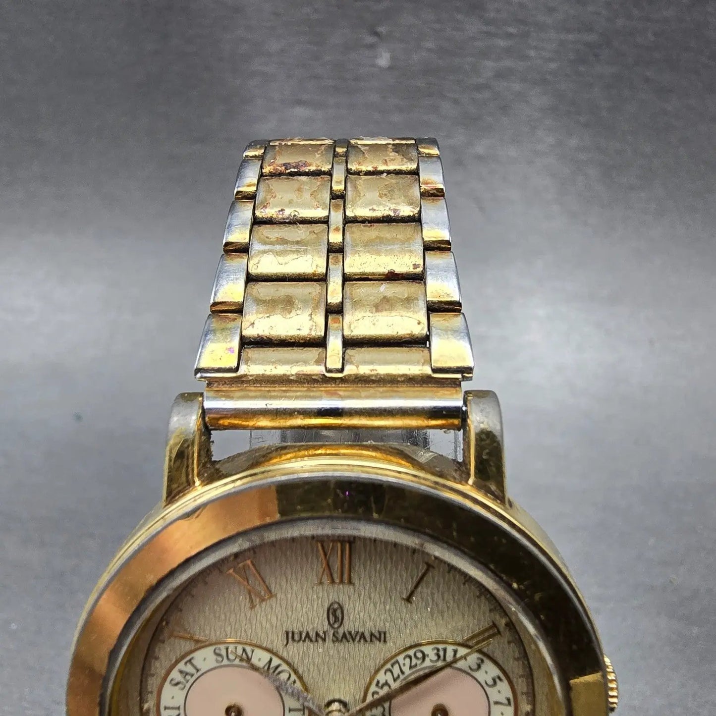 Juan Savani Watch Men 34mm Champagne Dial Gold Tone Daydate JS003 New Battery4